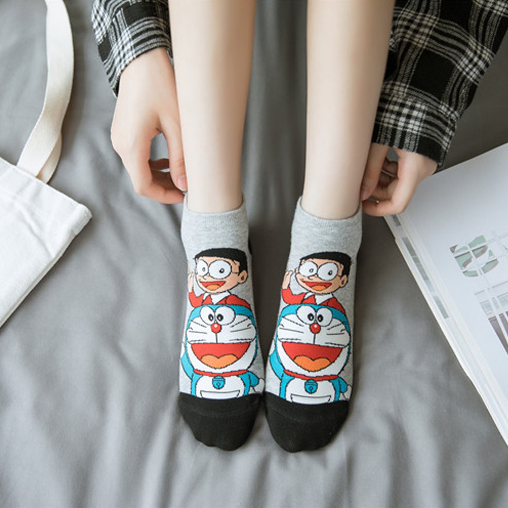 Set 5 đôi Tất vớ nam nữ cổ ngắn hình Doreamon phong cách hàn quốc Micado