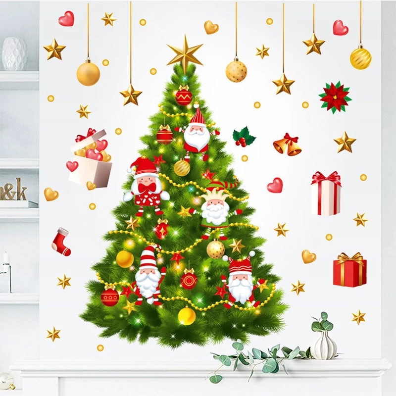Nhãn dán cửa kính hình cây thông noel trang trí lễ giáng sinh và năm mới