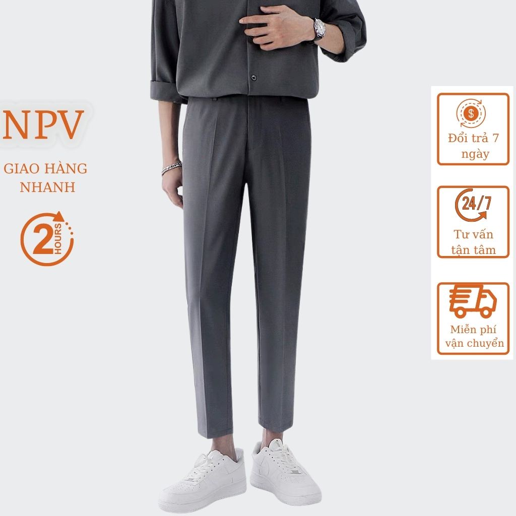 Quần âu nam ống côn NPV vải lụa co giãn,quần tây nam hàn quốc không nhăn, không xù, trẻ trung