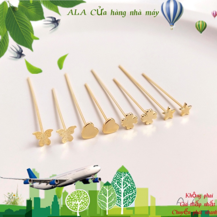 💖Đồ trang sức DIY💖Ghim Cài Áo Hình Chữ T/Hoa/Bướm/Trái Tim Nhỏ Mạ Vàng 14K Nhiều Màu Sắc【Kim / Hạt đầu Kim】