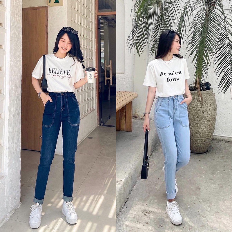 Quần momjeans lưng cao túi kiểu siêu xinh