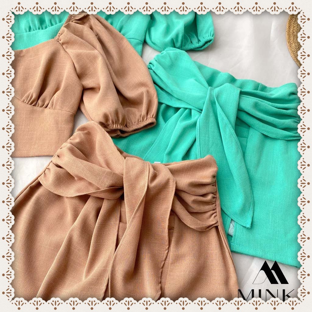 [HÀNG THIẾT KẾ] Set Áo CropTop + Chân Váy Zip Cột Nơ - Chất Liệu Kaki Thun Nhập Nhẩu - Màu Xanh Ngọc/ Nâu Tây | BigBuy360 - bigbuy360.vn