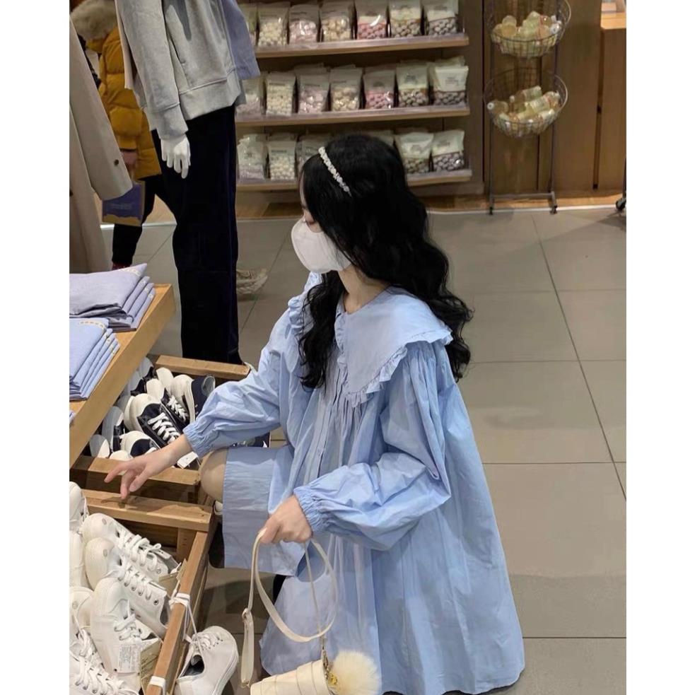 Áo sơmi cổ bèo dập li tay dúm cực xinh DÁNG VÁY