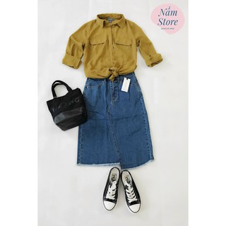 (FREESHIP) CHÂN VÁY JEANS STRADIVARIUS LỆCH TÀ CÁCH ĐIỆU- HÀNG VNXK