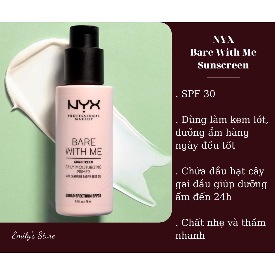 KEM CHỐNG NẮNG, DƯỠNG ẨM, LÓT TRANG ĐIỂM HẰNG NGÀY NYX BARE WITH ME SUNSCREEN DAILY MOISTURIZING PRIMER 75ML - 9637