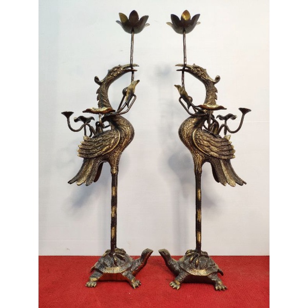 Bộ Thờ Ngũ Sự Đỉnh Song Long Chầu Nguyệt bằng đồng nguyên chất làm màu giả cổ, 40cm tai liền