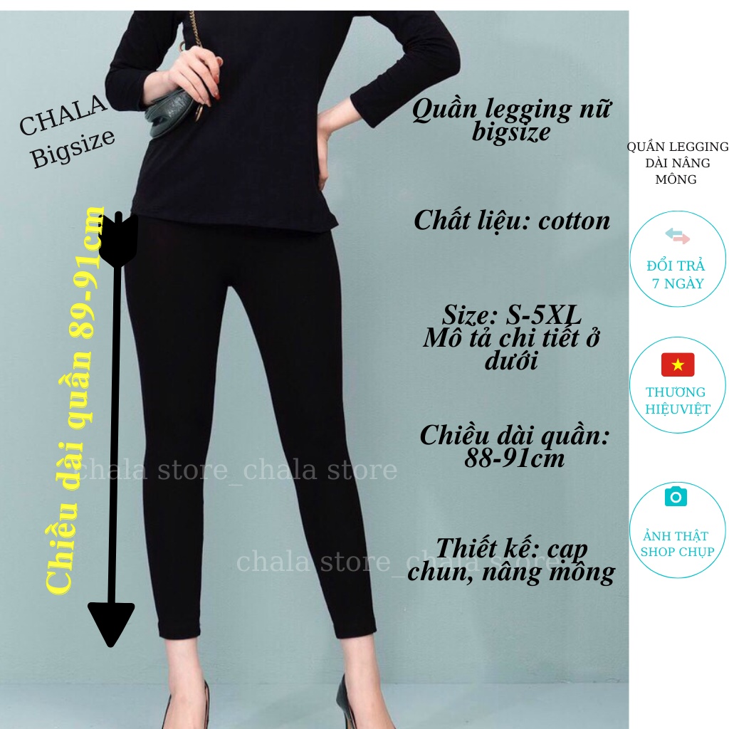 Quần Legging Dài Nâng Mông Bigsize Chala Thời Trang Nữ Cạp Chun Lưng Cao