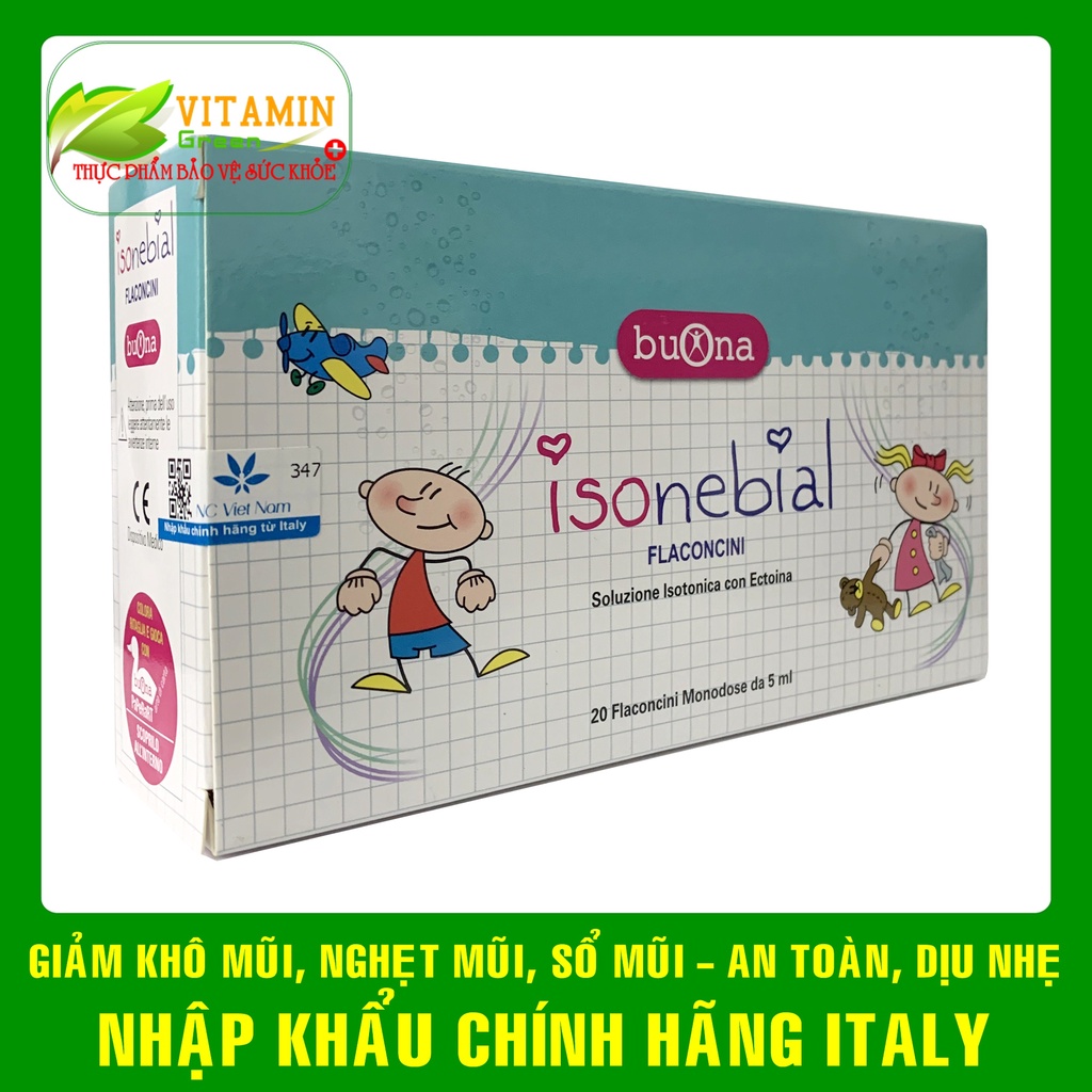 Nước muối sinh lý kết hợp Ectoin IsoNebial Flaconcini giúp giảm khô mũi, nghẹt mũi, sổ mũi | Nhập khẩu chính hãng Italy