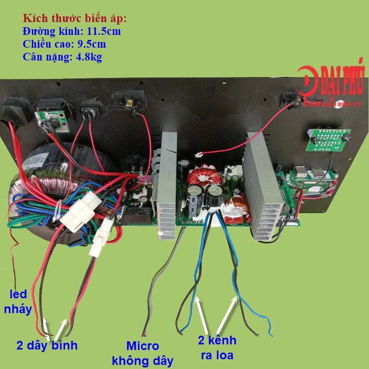 Bộ mạch loa kéo Reverb chống hú 4 tấc đôi công suất lớn