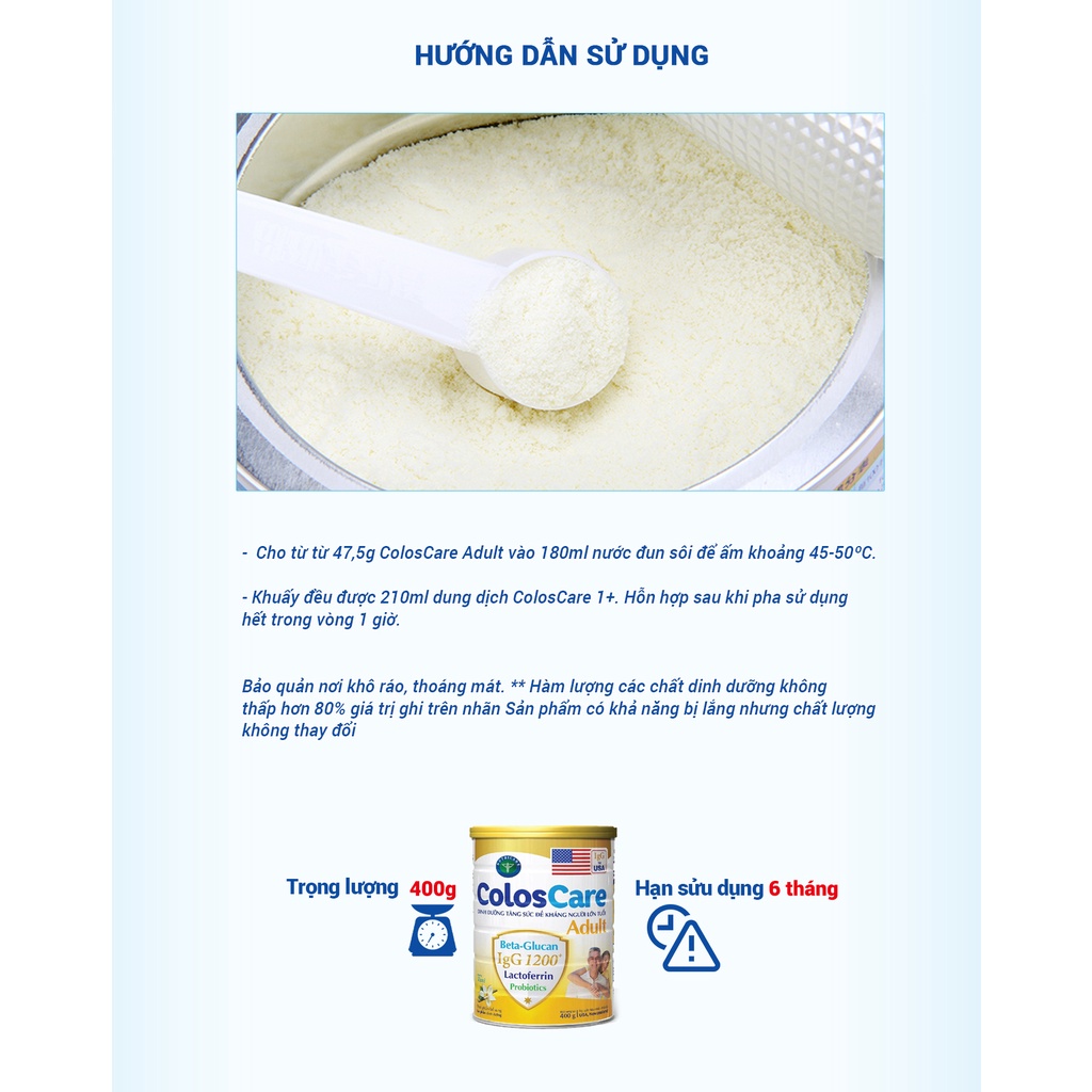 Sữa bột Nutricare ColosCare Adult  tăng cường sức đề kháng cho người lớn tuổi (400gr)
