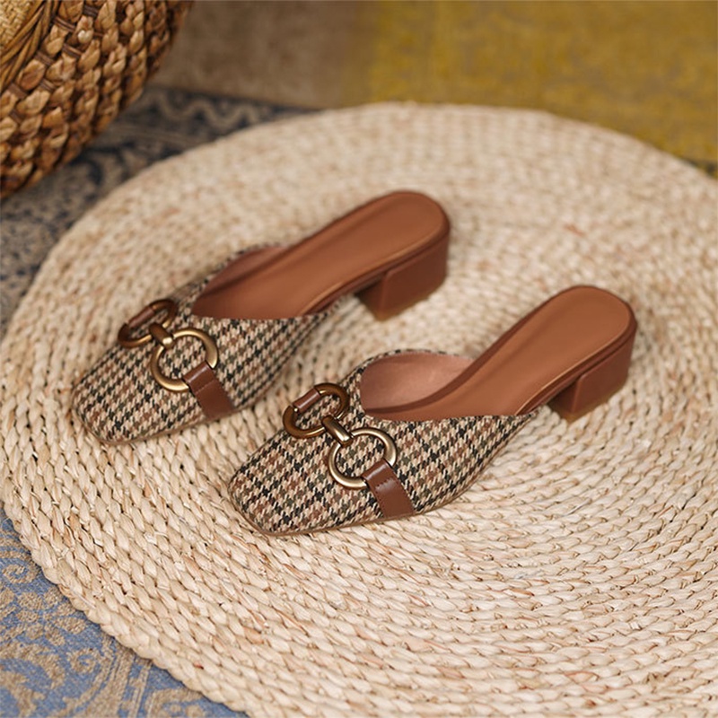 Dép cao gót IELGY phối nơ phong cách vintage thời trang cho nữ