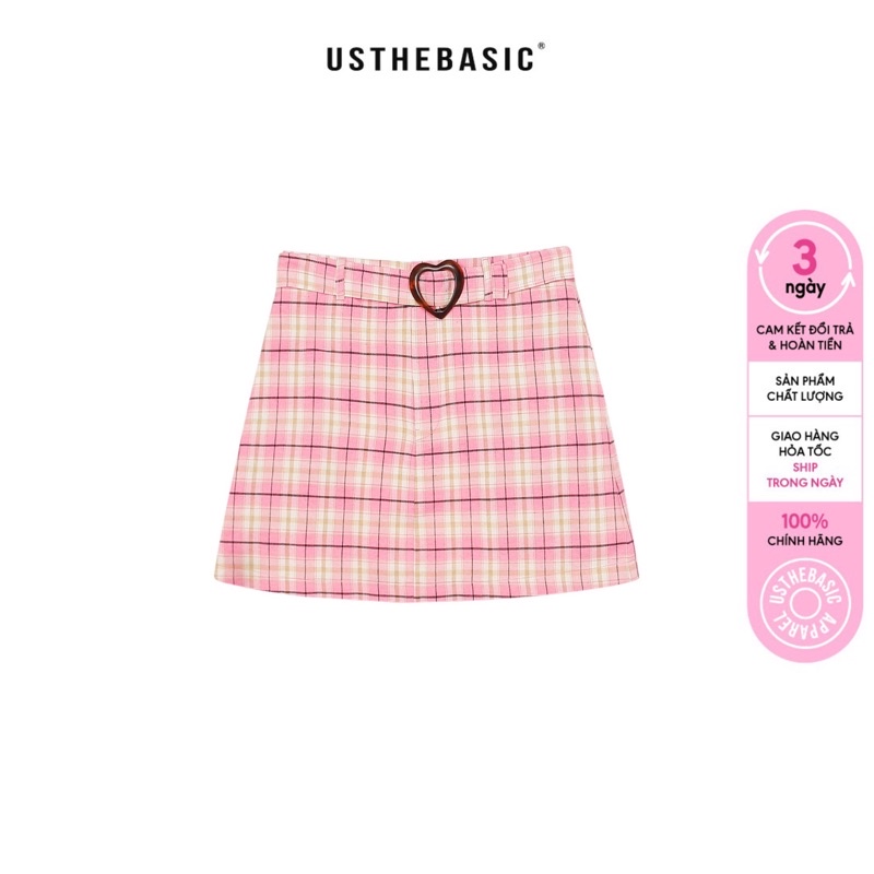 Usthebasic - Chân váy sọc kẻ Check Heart Belt Skirt