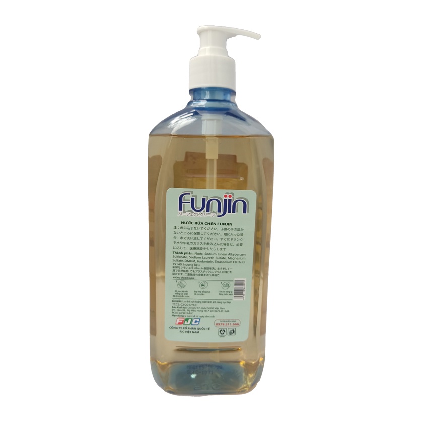 Nước rửa chén Funjin chính hãng 1L | Sạch kin kít, không hại da tay, không lưu lại mùi trên chén đĩa 1L