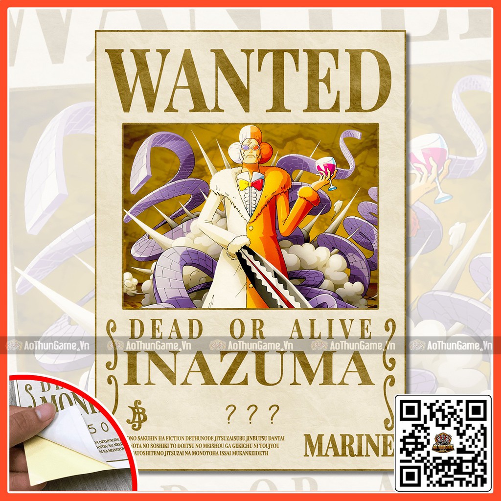 Poster One Piece Inazuma / Poster  truy nã One Piece / Hình dán tường Full HD mới nhất (Shop AoThunGameVn)
