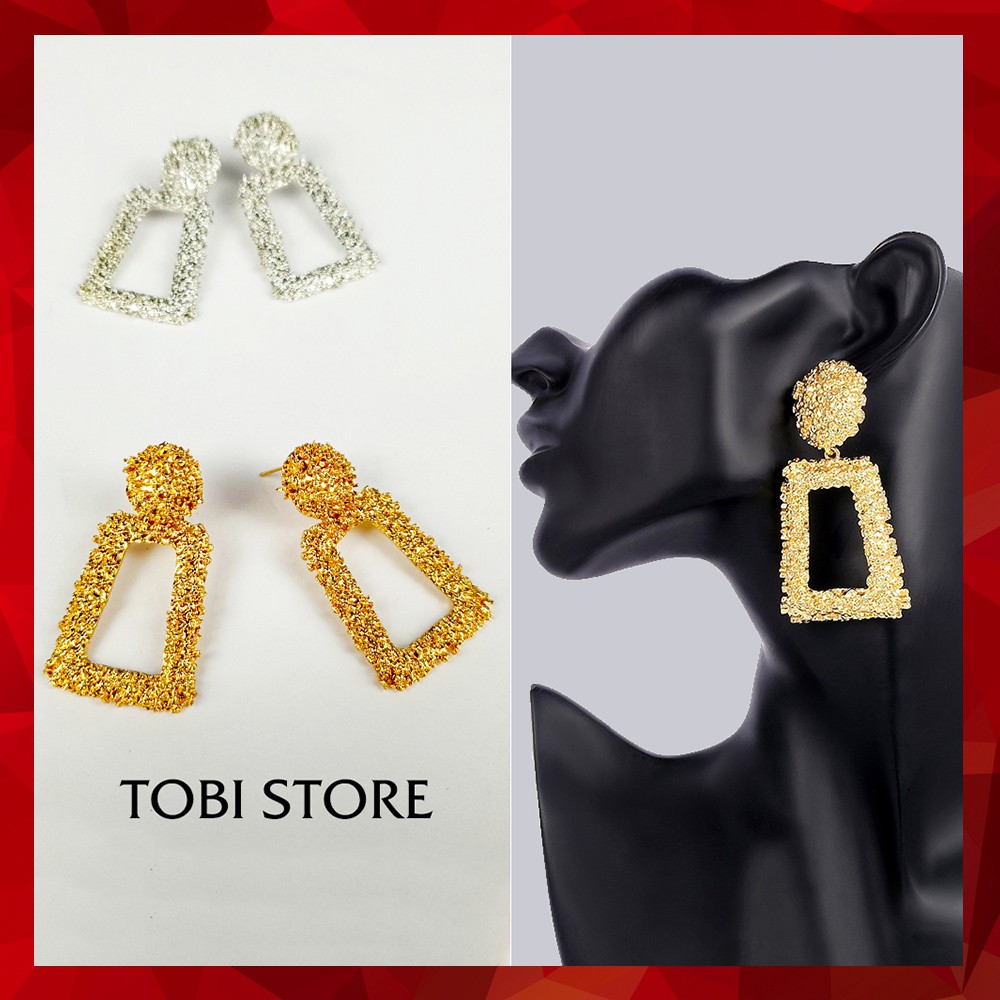 Bông tai nữ hình học kim tuyến khuyên tai thả dài cá tính phong cách TB292 TOBI STORE