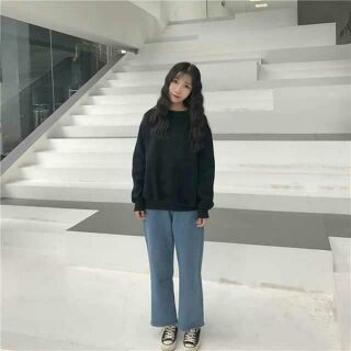 Sweater trơn đen basic unisex - hàng cao cấp