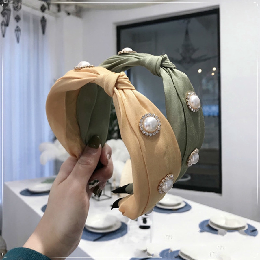 Băng đô cài tóc bọc vải đính ngọc trai trang trí thanh lịch cho nữ