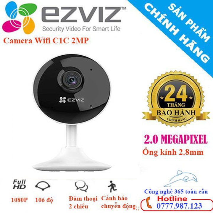 Camera wifi Ezviz C1C B -1080P Đàm thoại 2 chiều ,Tích hợp míc thu âm thanh, Hình ảnh Full HD - BẢO HÀNH 24 Th