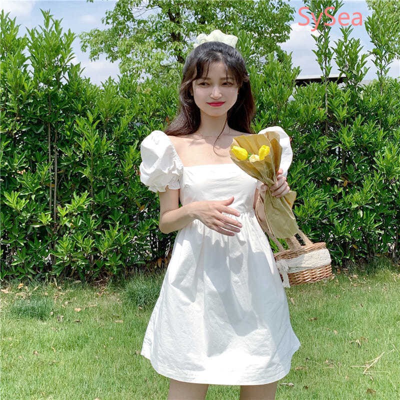 Đầm Cổ Vuông Tay Phồng Phối Nơ Xinh Xắn Thời Trang Mùa Hè Cho Nữ