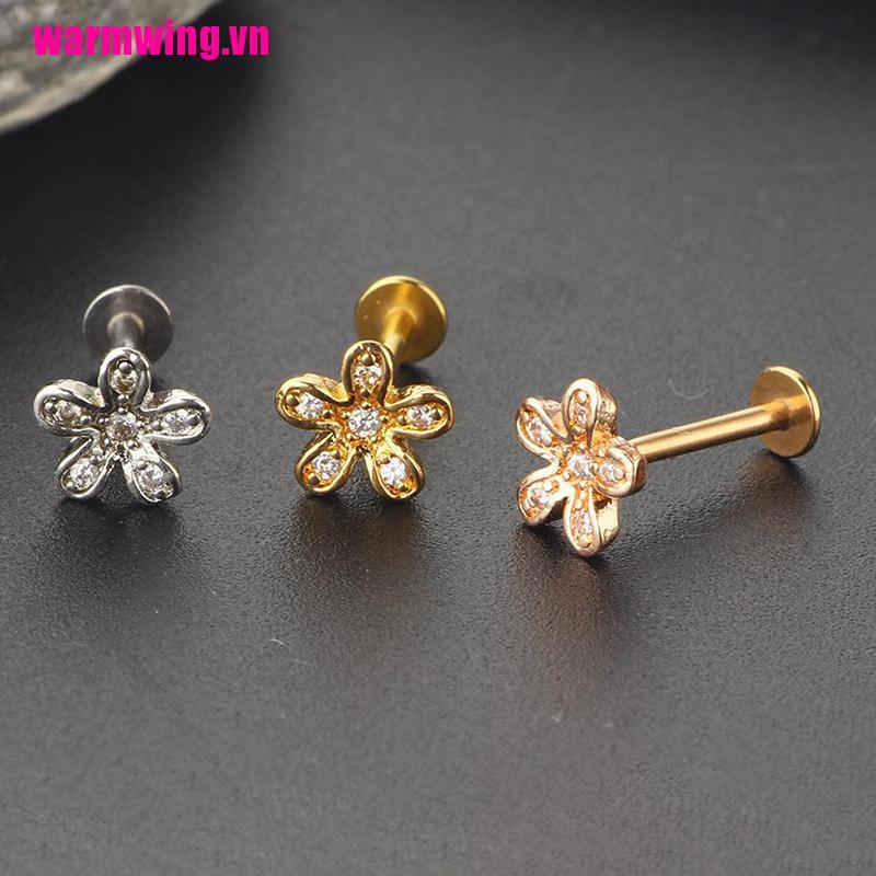 Khuyên tai dạng xỏ sụn tai bằng thép không gỉ hình hoa