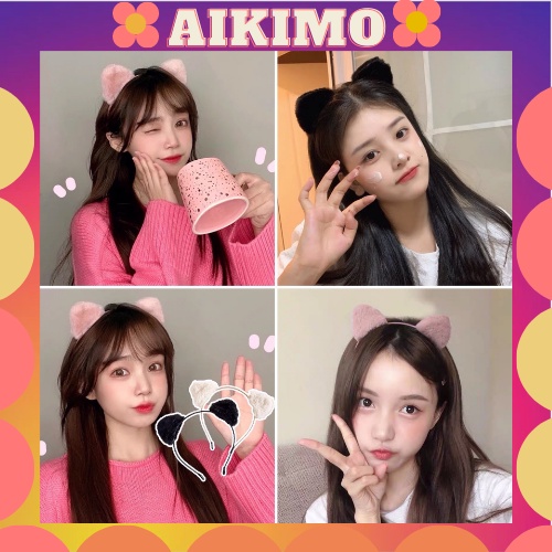 Cài tóc tai mèo vải bông Bờm tóc phong cách Hàn Quốc xinh đáng yêu dễ thương cho nữ nhiều màu lựa chọn Aikimo BT19