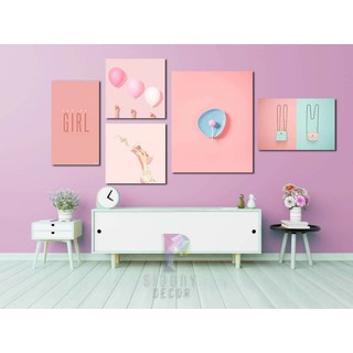 Bộ 5 tranh Canvas Tone Hồng pastel trang trí spa