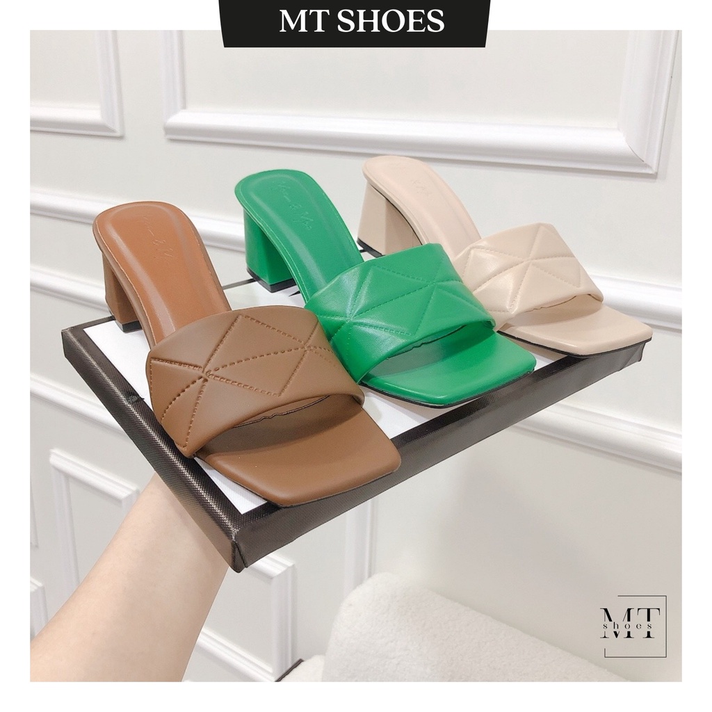 Guốc quai ngang cao 5 cm bản trần chỉ mẫu mới siêu Hot chất da mềm đi êm chân dành cho nữ