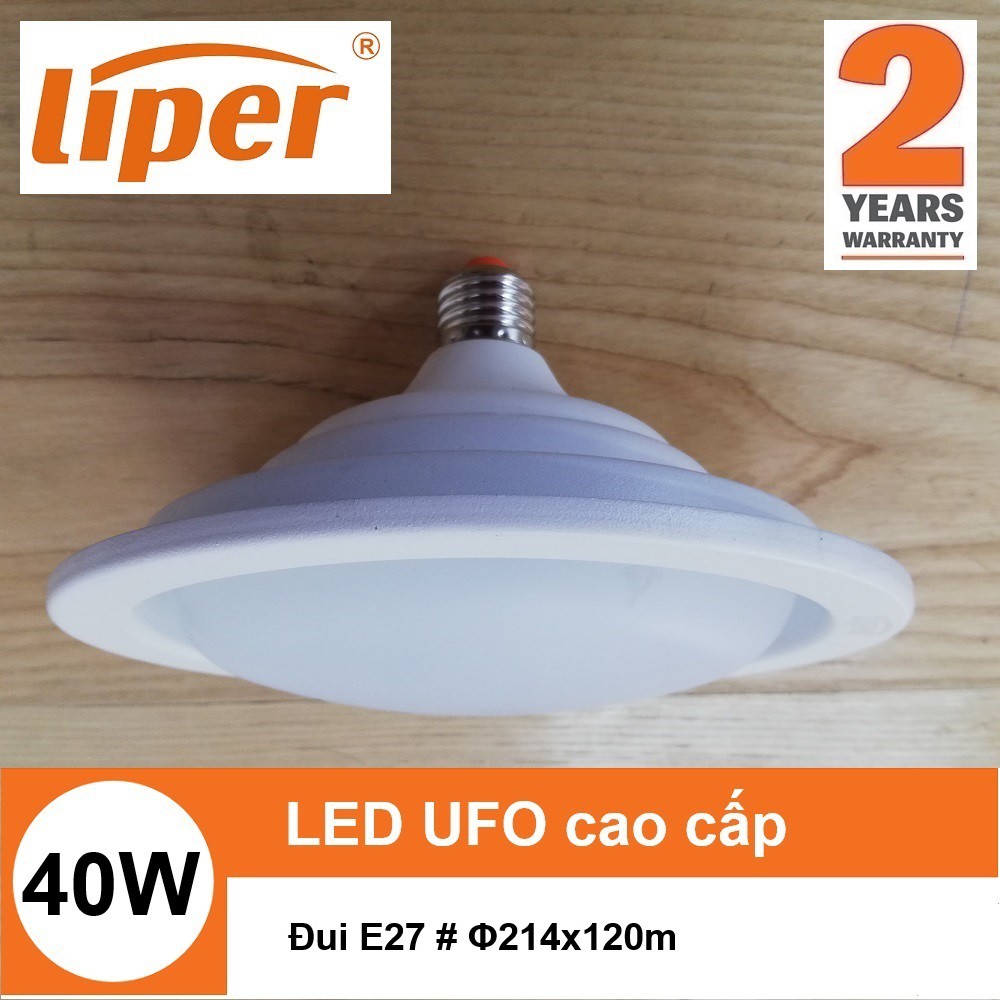 (Đèn led LIPER) Bóng đèn LED UFO 40W ánh sáng trắng/vàng đui xoáy E27, LIPER LPUF-40A-01