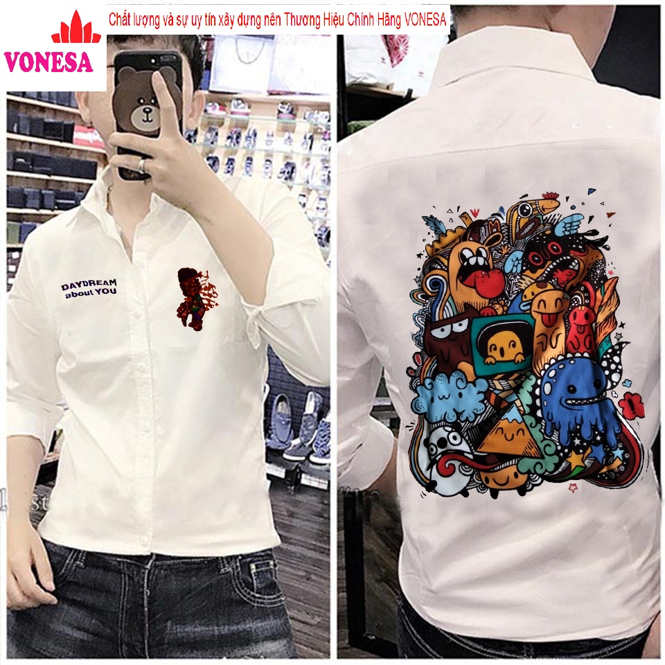Áo Sơ Mi Nam Phối Lô Gô Mẫu Mới Nhân Vật Dream hot Vonesa HOT