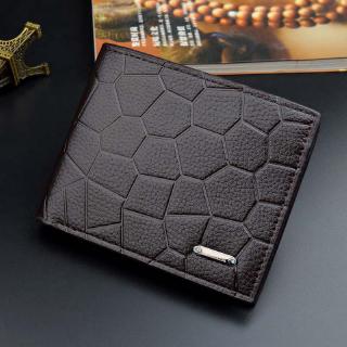 Men's Short Wallet Stone Pattern Portable Folding Wallet Bag Soft Leather Wallet