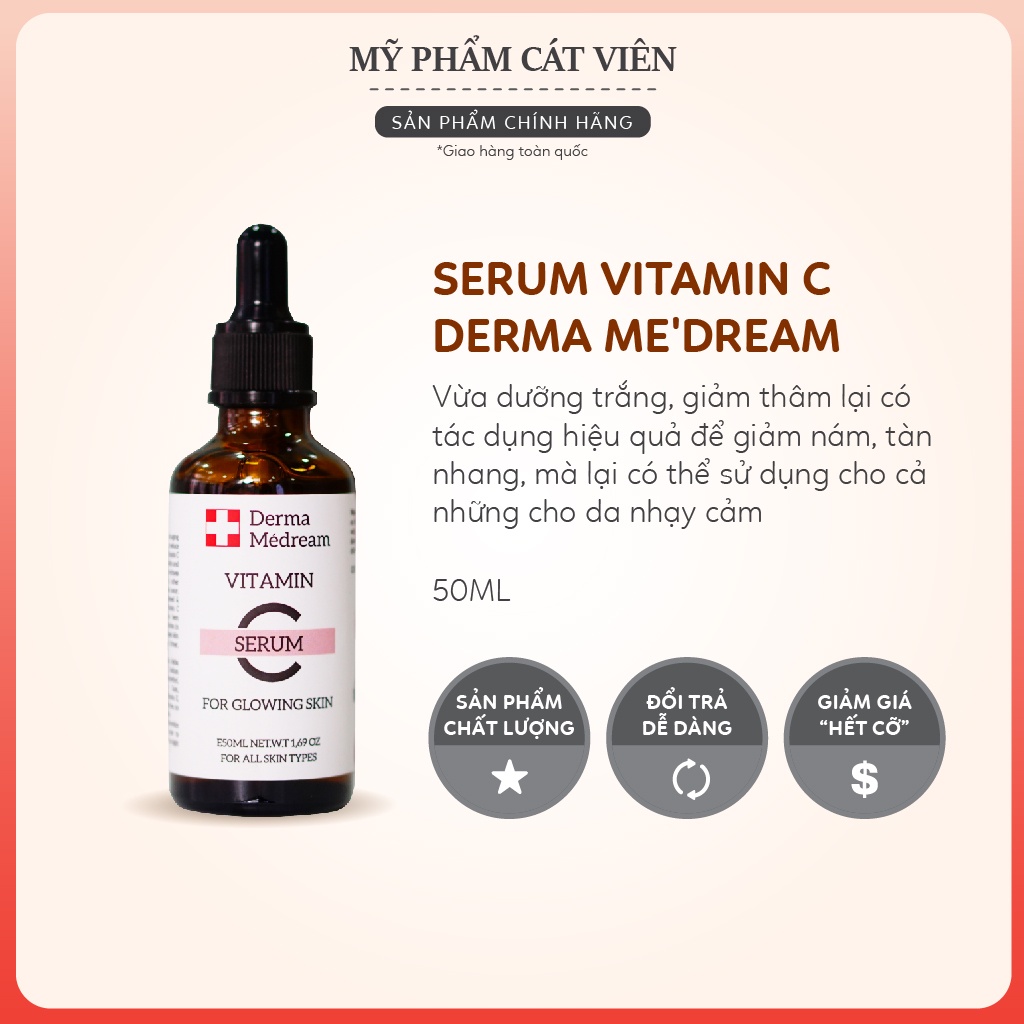 Serum Mờ thâm, Dưỡng trắng, Giảm nám, tàn nhang, Dành cho da nhạy cảm Vitamin C Derma Me'Dream Thụy Sỹ