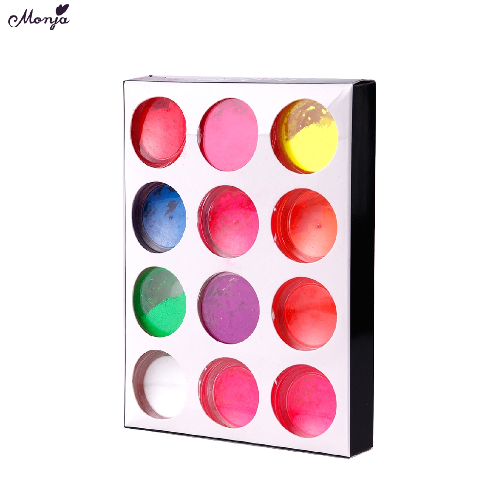 MONJA Set 12 Hộp Bột Neon Dạ Quang Trang Trí Móng Tay Diy