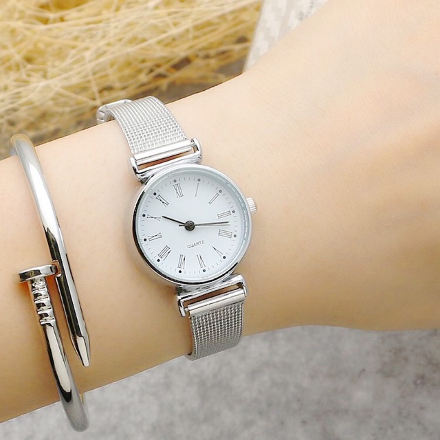 Đồng hồ nữ Quartz dây kim loại nhỏ xinh phong cách Hàn Quốc