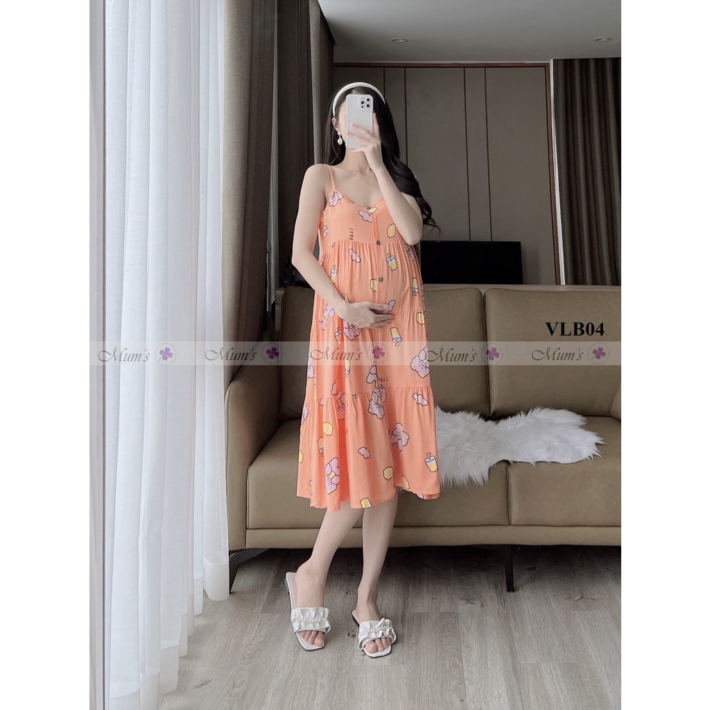 Đầm bầu siêu dễ thương mặc hè MUM'S SHOP  FREESHIP  Váy lanh 2 dây trẻ trung