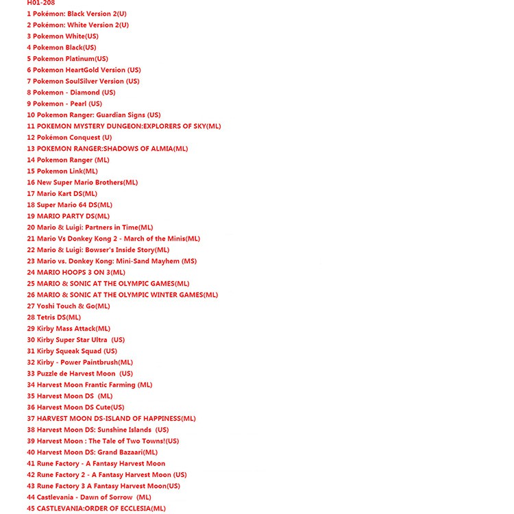 Băng Game 208 Trò Cho Nintendo Ds Nds Ndsl Ndsi 2ds 3ds