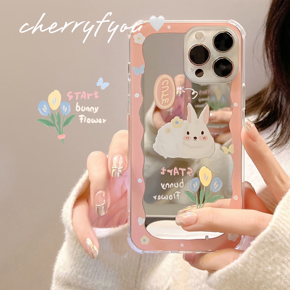Ốp Điện Thoại TPU Mềm Tráng Gương Hình Thỏ Dễ Thương Chống Nước Cho IPhone 14 13 12 11 Pro Max XS XR 8 7 Plus