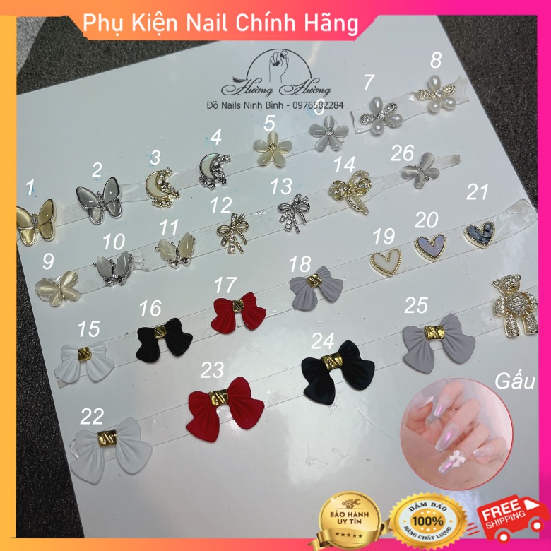 [Bán lẻ] Charm nail cao cấp, Chram nơ, bướm, gấu, chamr hoa trang trí móng chính hãng (lẻ cái)