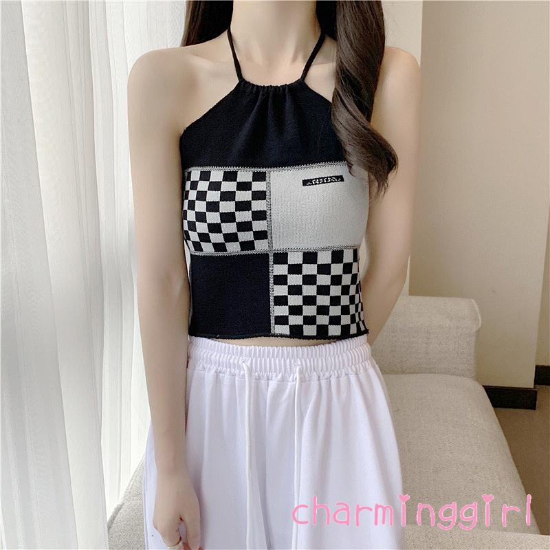 Áo Hai Dây Hở Lưng Họa Tiết Sọc Caro Thời Trang Mùa Hè Cho Nữ 7-