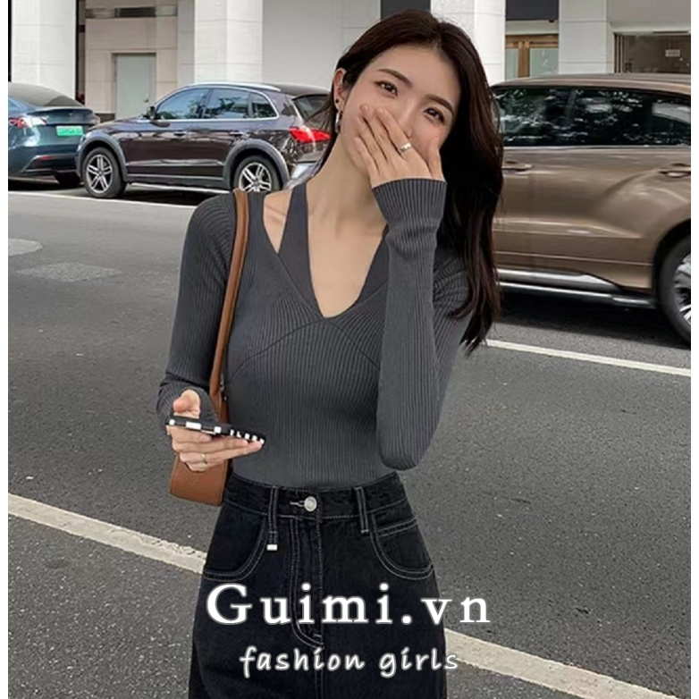 Áo Dệt Kim Tay Dài Cổ Chữ V Dáng Ôm Thời Trang Mùa Thu Cho Nữ