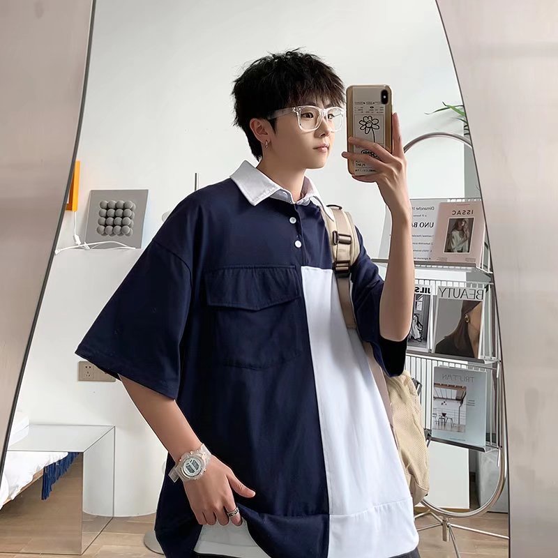 Áo Thun Polo Tay Ngắn Phối Màu Tương Phản Thời Trang Hàn Quốc Cho Nam