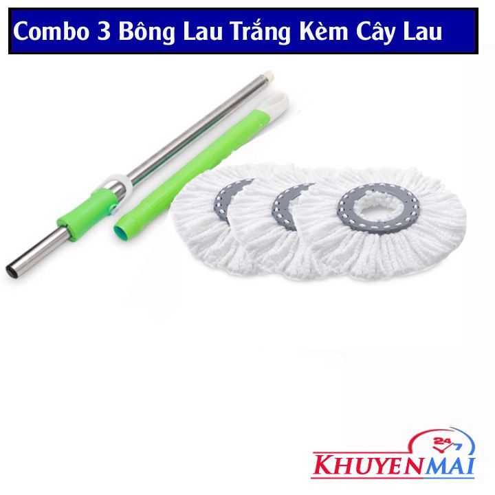 COMOBO 3 BÔNG LAU NHÀ KÈM CÂY LAU XẾP GỌN (cây lau tròn)