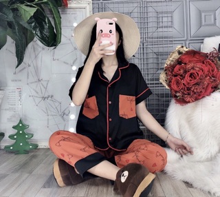 Pijama lụa phối tay ngắn quần dài