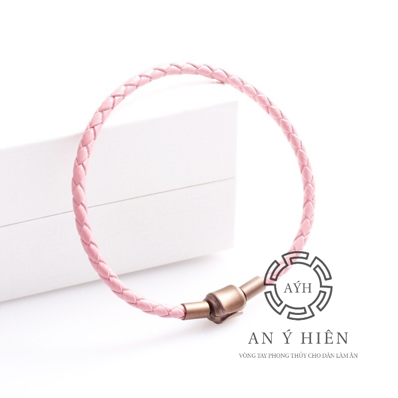 Vòng dây da Hồng chốt vuông