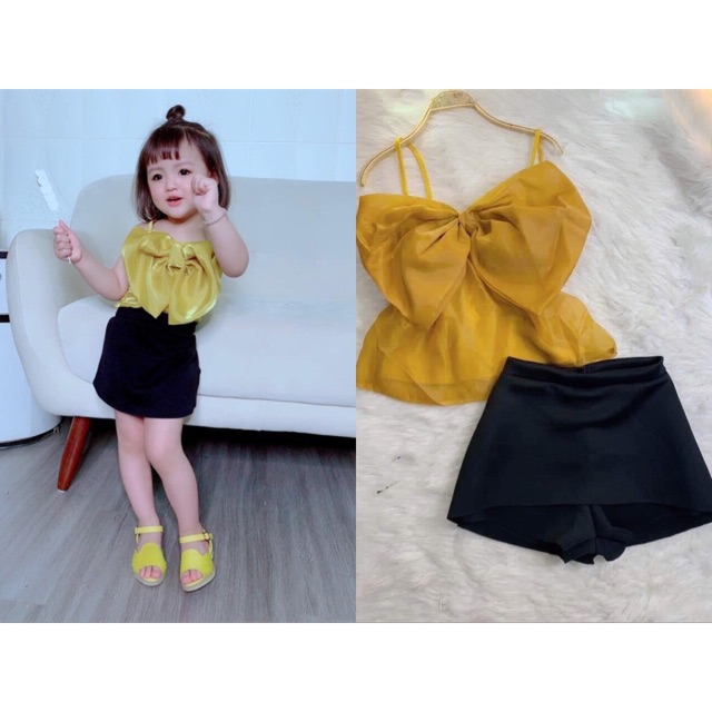 Set Áo Nơ Vàng & Quần Giả Váy Đen Bé Gái ❤️ Size 11-14kg ❤️ Hàng Thiết Kế