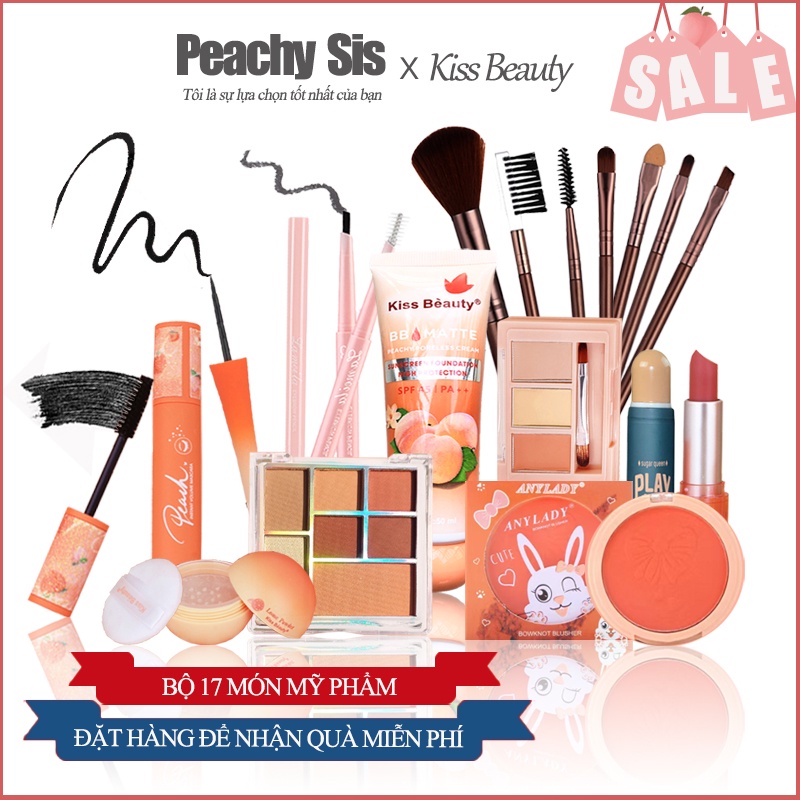 Bộ trang điểm 17 món đầy đủ set trang điểm đầy đủ cơ bản bộ makeup đầy đủ nội địa trung KISS BEAUTY PS-17JT-A01