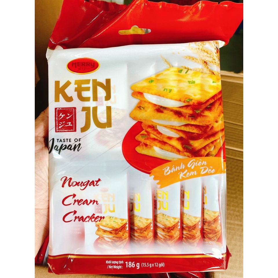 Bánh quy KENJU kem dẻo túi 186g, bánh ăn sáng Richy, Bánh nougat hành, bánh quy hành