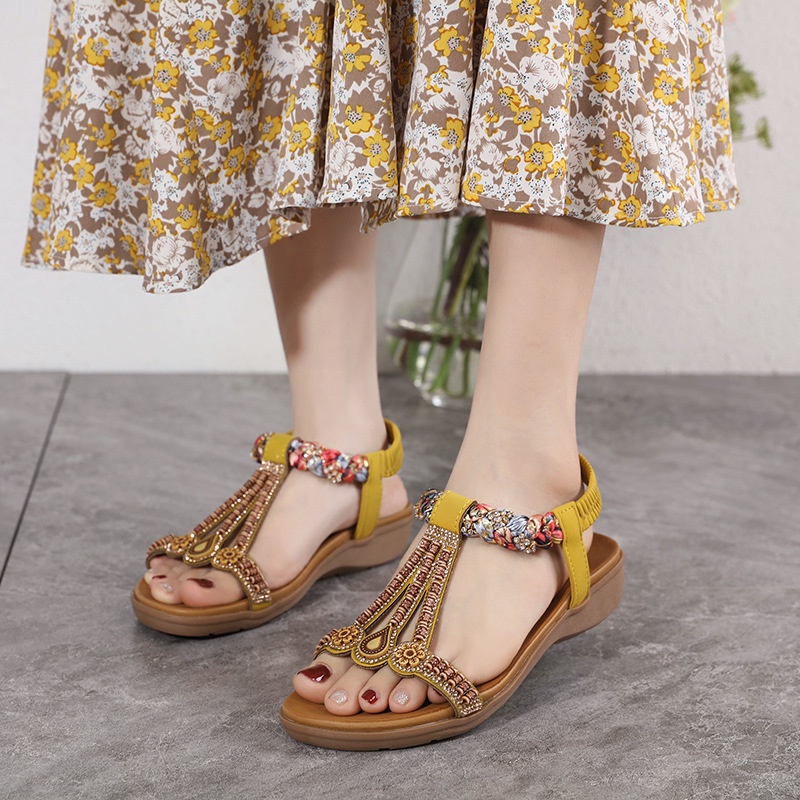 Giày Sandal Đế Bằng Siêu Nhẹ Thoải Mái Phong Cách Bohemian Thời Trang Cho Nữ