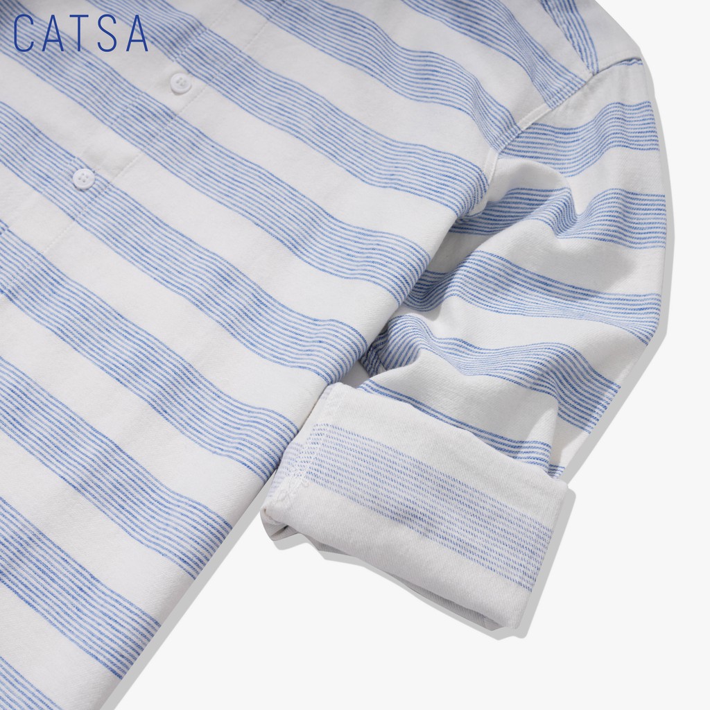 [Mã FAMALLT5 giảm 15% đơn 150K] CATSA Áo sơ mi xanh biển sọc trắng tay dài ASC179 | BigBuy360 - bigbuy360.vn