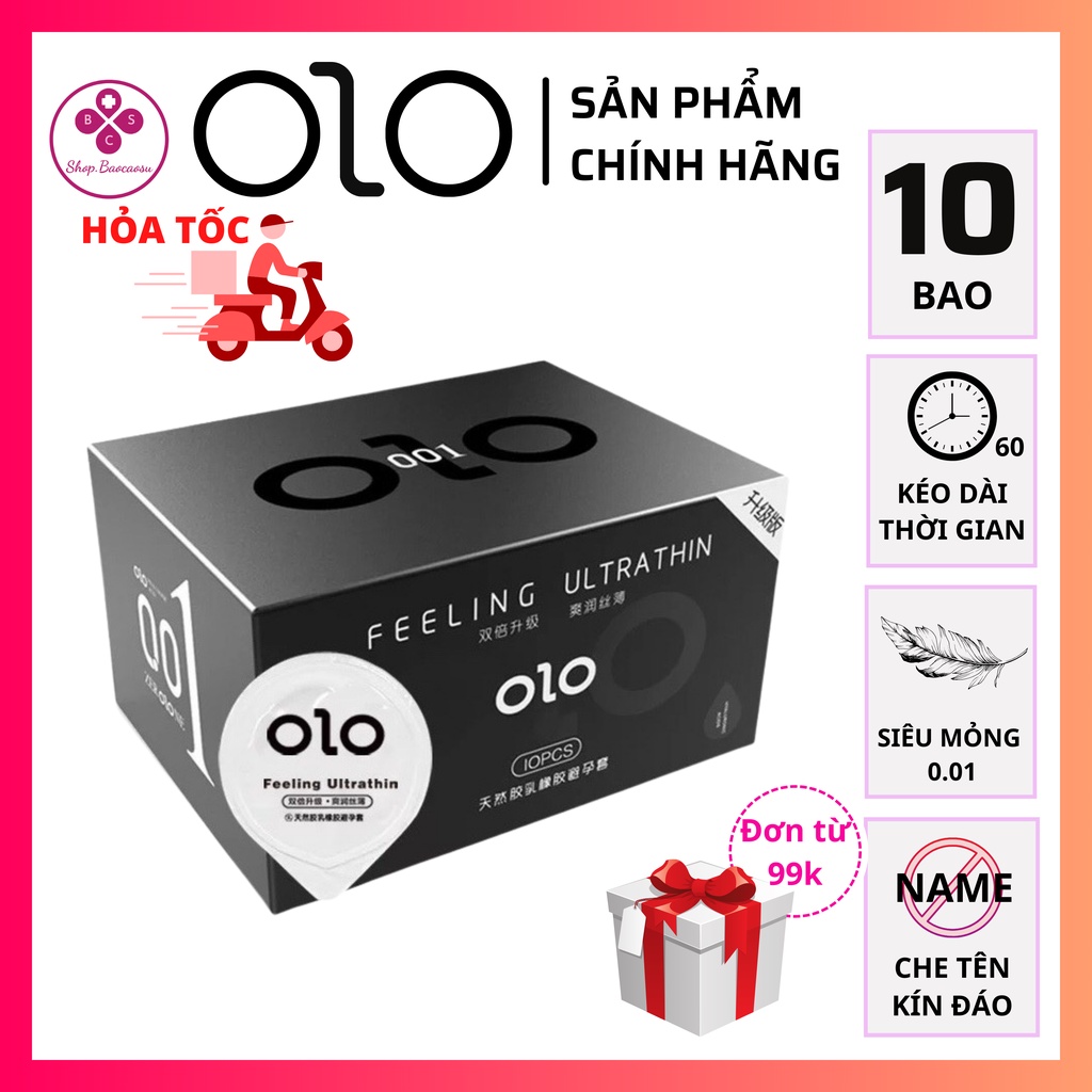 Bao cao su siêu mỏng kéo dài thời gian OLO 0.01 bcs hộp 10 chiếc