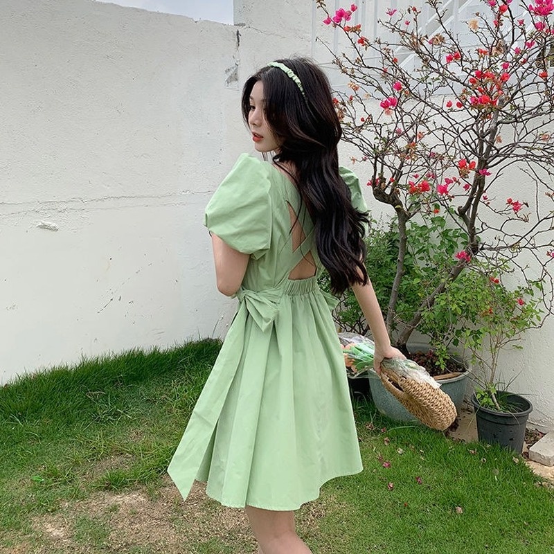 Đầm Tay Phồng Dáng Chữ A Thời Trang Mùa Hè Ngọt Ngào Cho Nữ